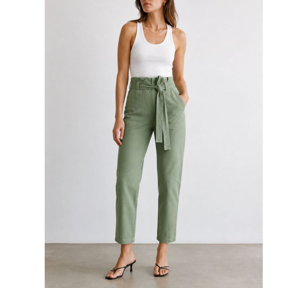 A.L.C. ALC Cobin Pant Women's 00 Green Paperbag Waist Office Travel Linen Blend